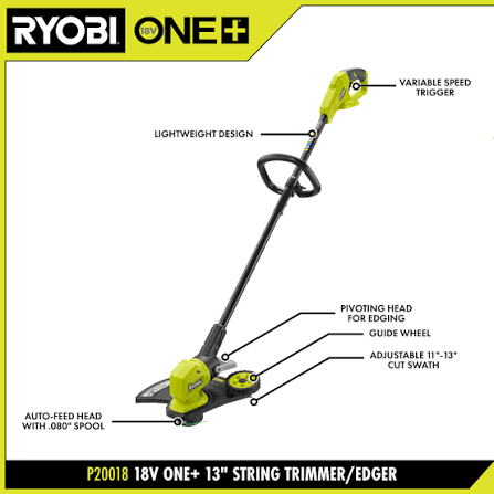 Ryobi ONE+ 18V 13-Inch Cordless String Trimmer & Edger